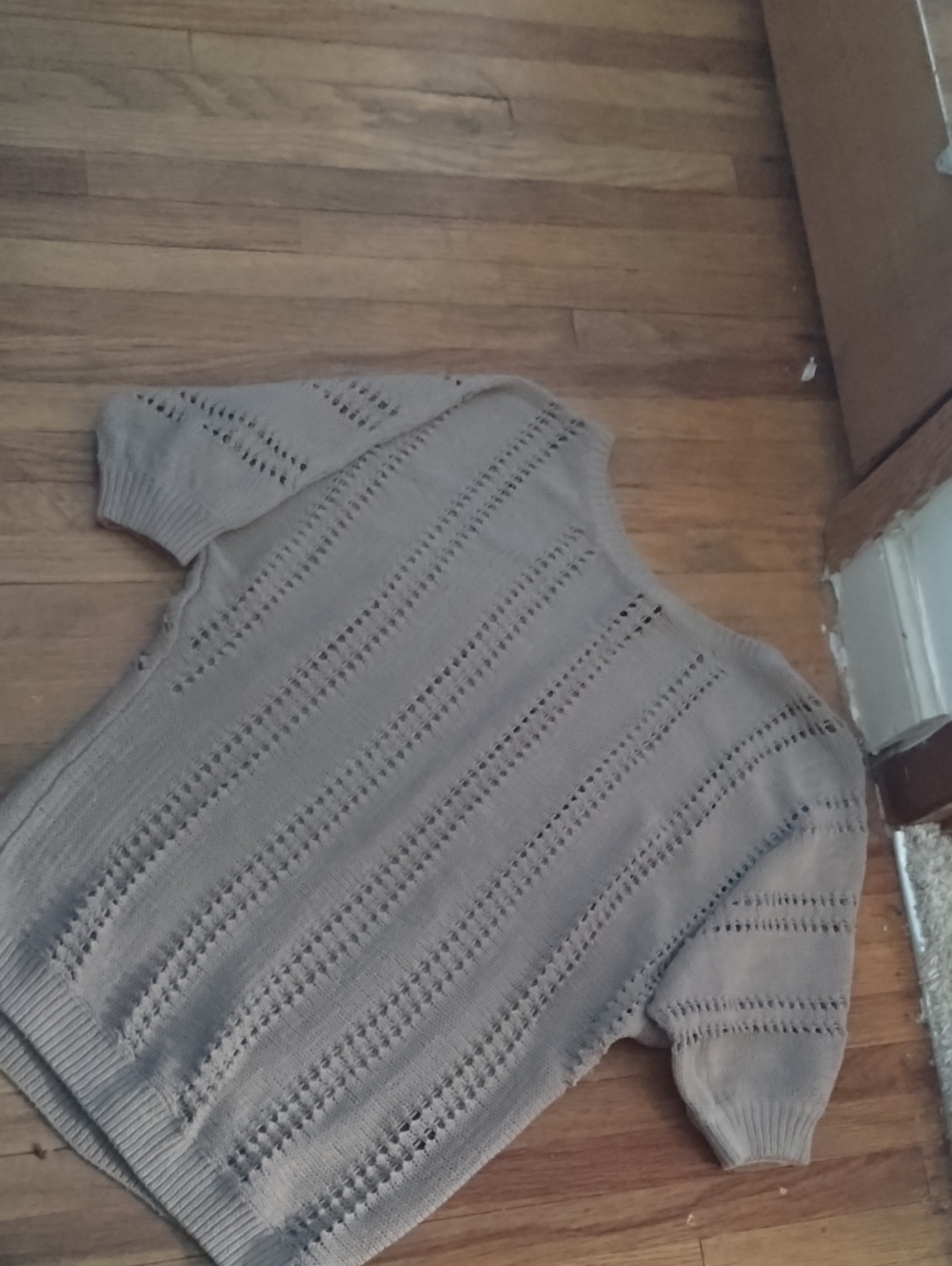 Express Taupe Short-Sleeve Pointelle Knit Sweater